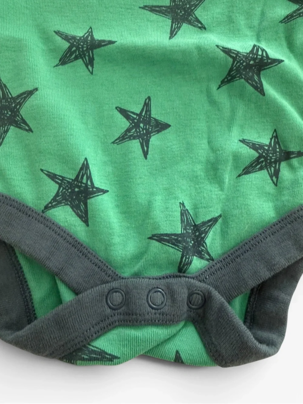 Baby Boden Teal Star-Print Long Sleeve Bodysuit with Navy Trim